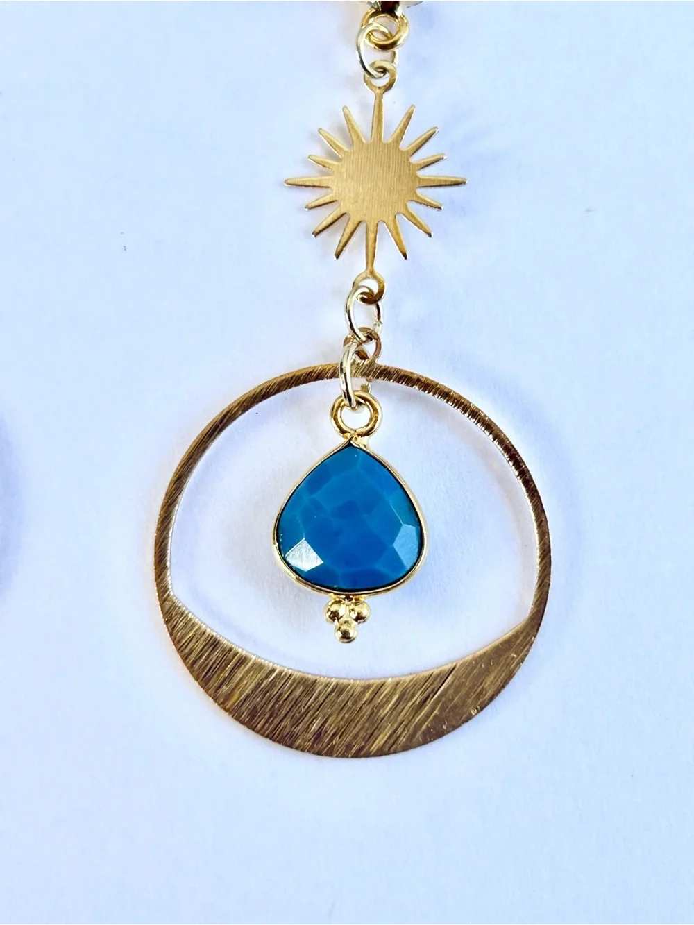 Gold-Tone Moonstone & Blue Teardrop Sunburst Dangle Earrings